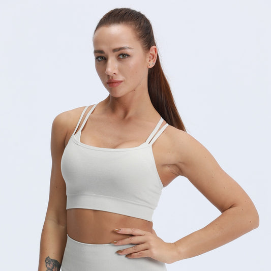 Nepoagym ACTING Women Marl Strappy Padded Sports Bra Top Double Layered Cross Back for Fitness Running Gym Yoga Workout