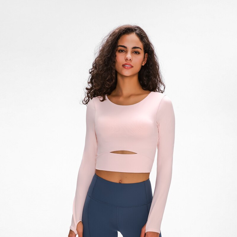 Nepoagym WIND Women Long Sleeve Cropped Top with Padded Bra Soft Yoga Top Comfortable Gym Workout Shirts