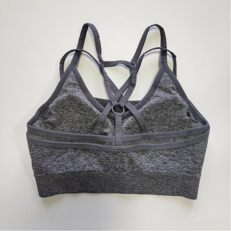 Nepoagym ACTING Women Marl Strappy Padded Sports Bra Top Double Layered Cross Back for Fitness Running Gym Yoga Workout