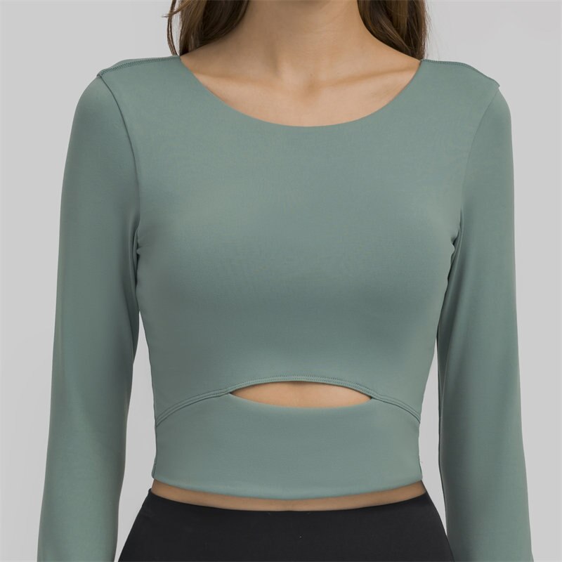 Nepoagym WIND Women Long Sleeve Cropped Top with Padded Bra Soft Yoga Top Comfortable Gym Workout Shirts