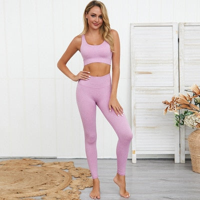 Woman Sportwear Yoga Set Seamless Gym Set Crop Top Bra Pad Elastic High Waist Yoga Pant Yoga Outfit Fitness Set Gym Clothing