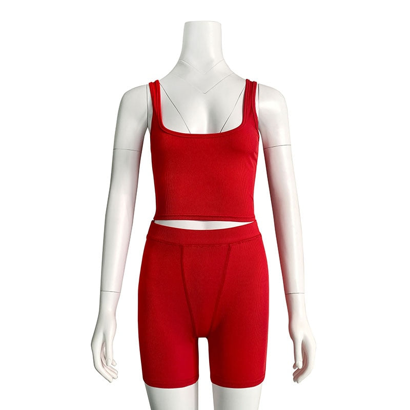 2021 High Stretch Solid Color Yoga Set Sleeveless Crop Top +Short Gym Leggings Women Tracksuit Running Sportwear 2 Piece Set