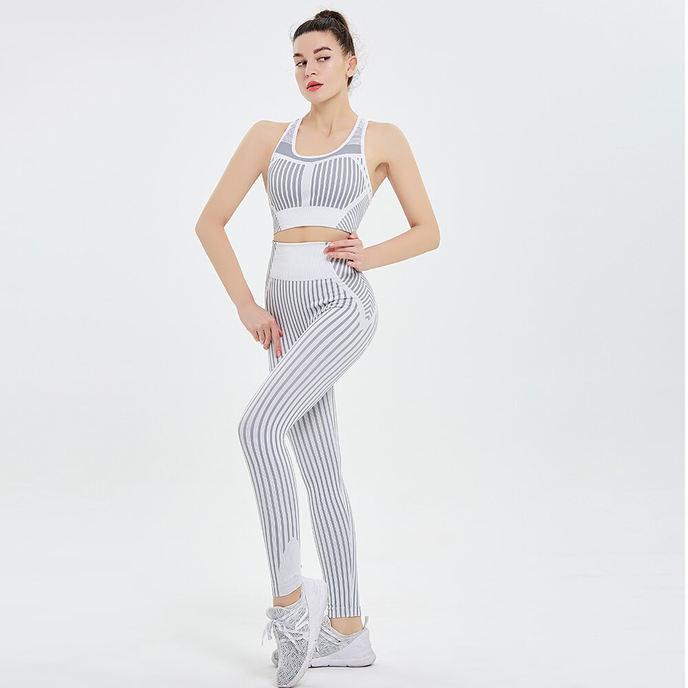 Women Yoga Suits Striped Seamless Sports Bras Leggings Sportswear Sets Gym Wear Running Clothing Woman Tracksuit Workout,ZF385