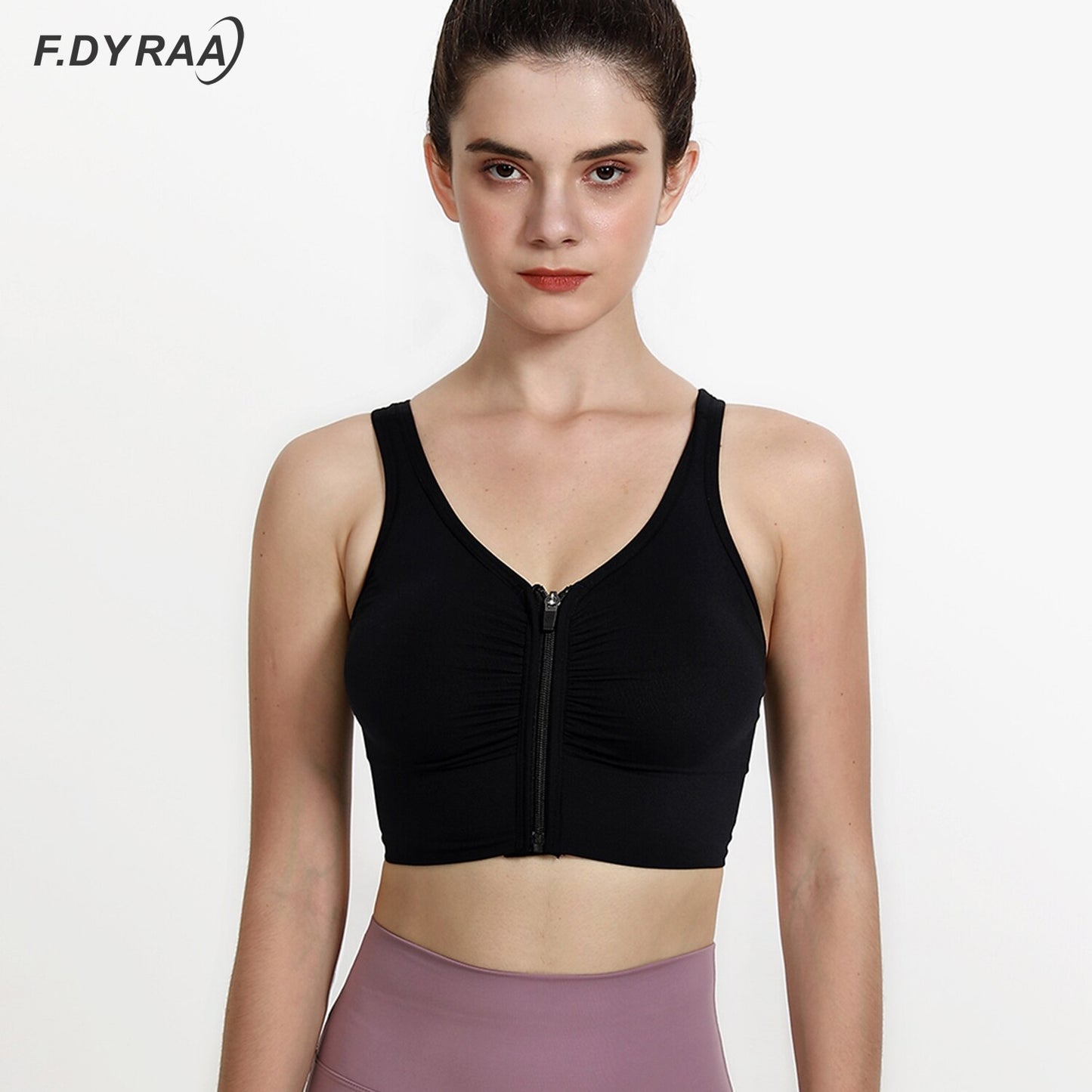 F.DYRAA Front Zipper Sports Bra Women Underwear Push Up Yoga Crop Top Bras Solid Athletic Vest Gym Fitness Shirt Sportswear