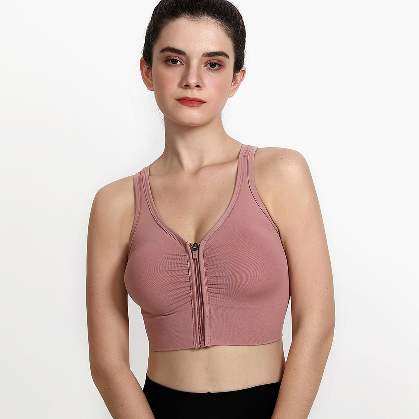 F.DYRAA Front Zipper Sports Bra Women Underwear Push Up Yoga Crop Top Bras Solid Athletic Vest Gym Fitness Shirt Sportswear