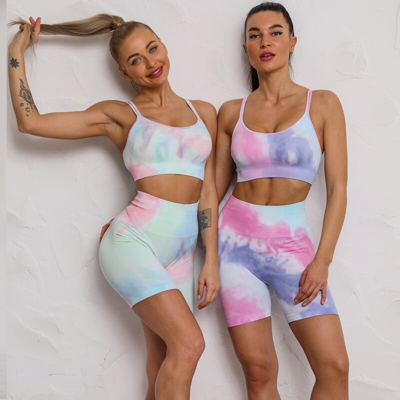 NEW Seamless Yoga Suit Women Tracksuit Gym Clothes Workout Set Sportwear Outfit Fitness Clothing Tie Dye High Waist Leggings