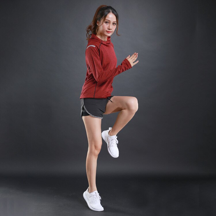 Autumn thin Women Running T Shirts Gym fitness Long Sleeves sweatshirts Quick Dry Training Breathable Hood Sports Yoga Clothing