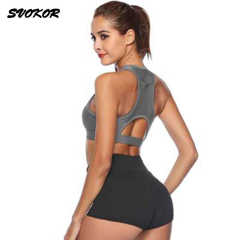 SVOKOR Breathable Sports Bra With Phone Pocket Solid Color Yoga Bra With Pad Women Push Up Workout Tank Top High Stretch XS-XL
