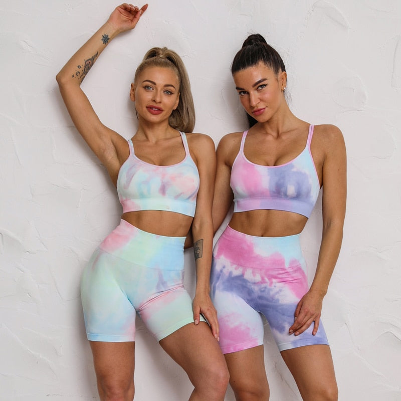 NEW Seamless Yoga Suit Women Tracksuit Gym Clothes Workout Set Sportwear Outfit Fitness Clothing Tie Dye High Waist Leggings