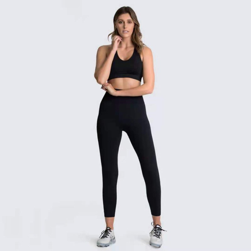 Two Piece Suit For Yoga Fitness Long Sleeve Sport Outfits Crop Top Leggings Tracksuit Women Workout Gym Clothing Sportswear