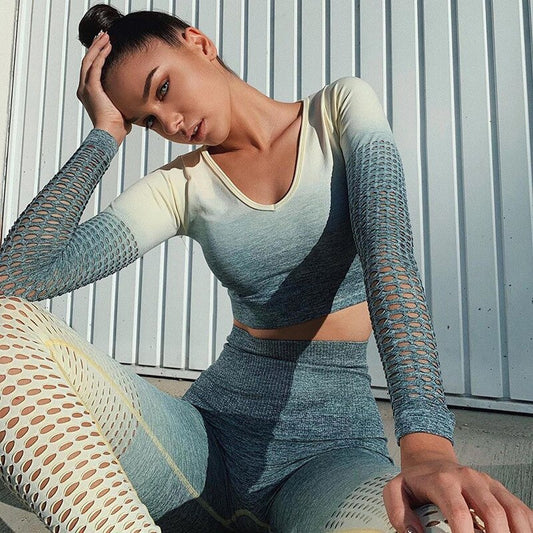 Sports Sets Women Gradient hollow suit Workout Clothes Yoga Leggings Set Breathable Gym Wear Women Yoga set